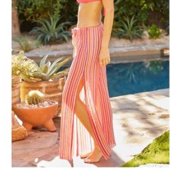 BECCA Seaside Wide Leg Split side Beach Cover Up Pants. M - Picture 8 of 8